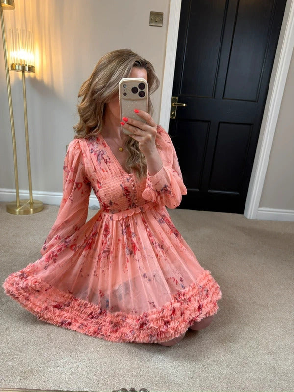 BNWT Anne Louise Boutique Pink Floral Frill Dress 8