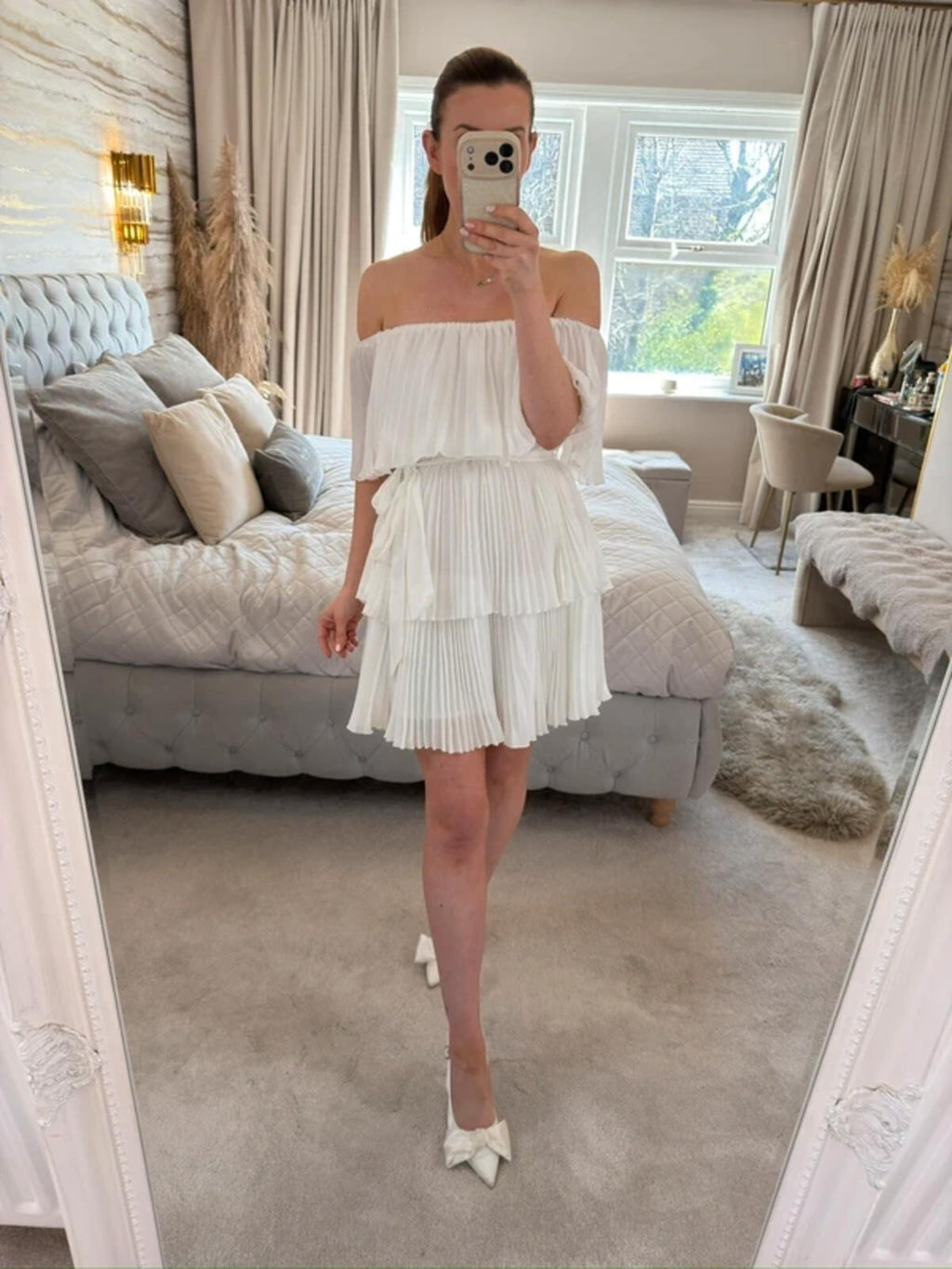 BNWT In The Style White Pleated Off The Shoulder Dress 14
