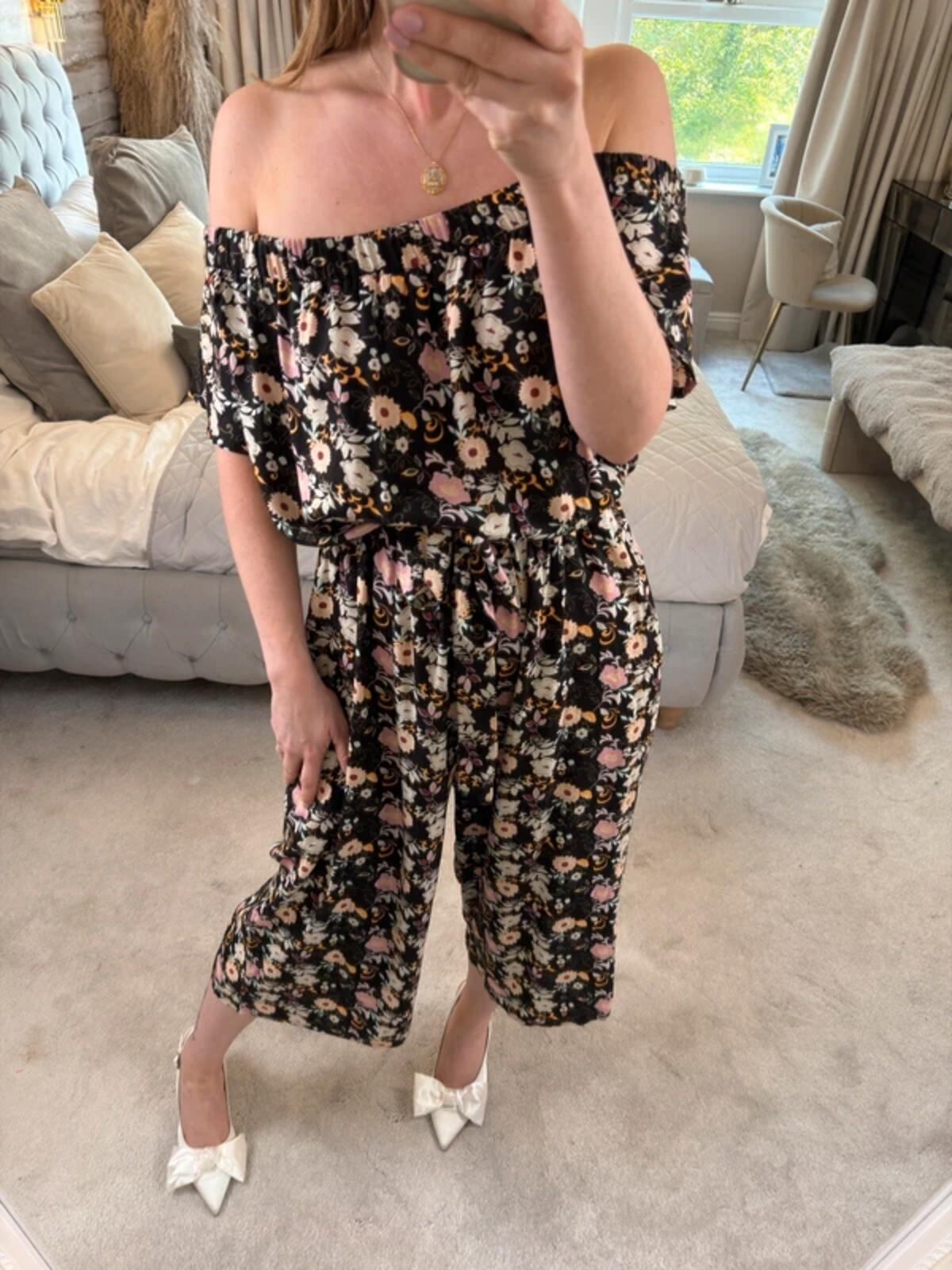 Joe Browns Black Floral Off The Shoulder Cropped Jumpsuit 12