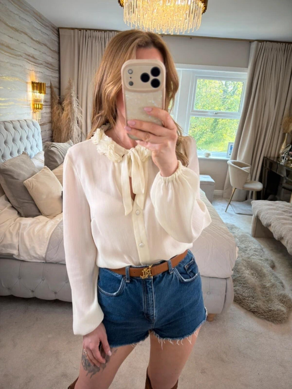 BNWT River Island Cream 3D Floral Pussybow Blouse 8