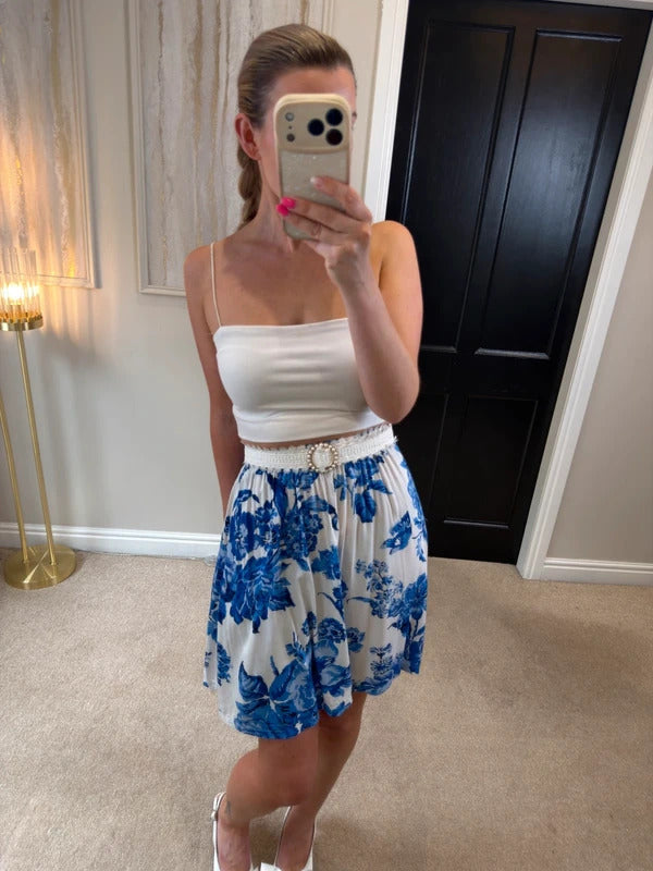 Cath Kidston White & Blue Floral Skirt Small