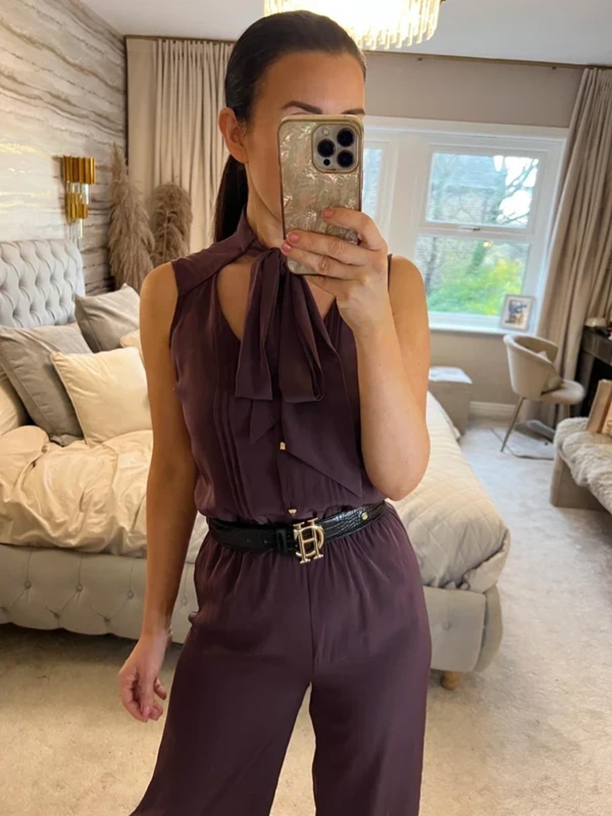 River Island Burgundy Cropped Pussy Bow Jumpsuit 6