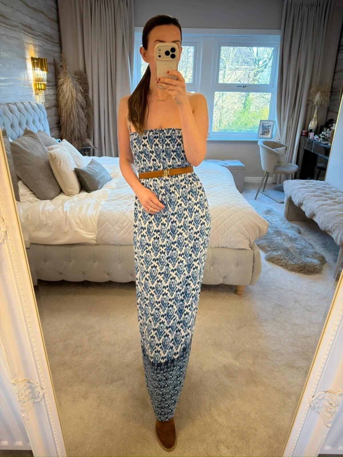 M&S Blue & White Maxi Dress 10