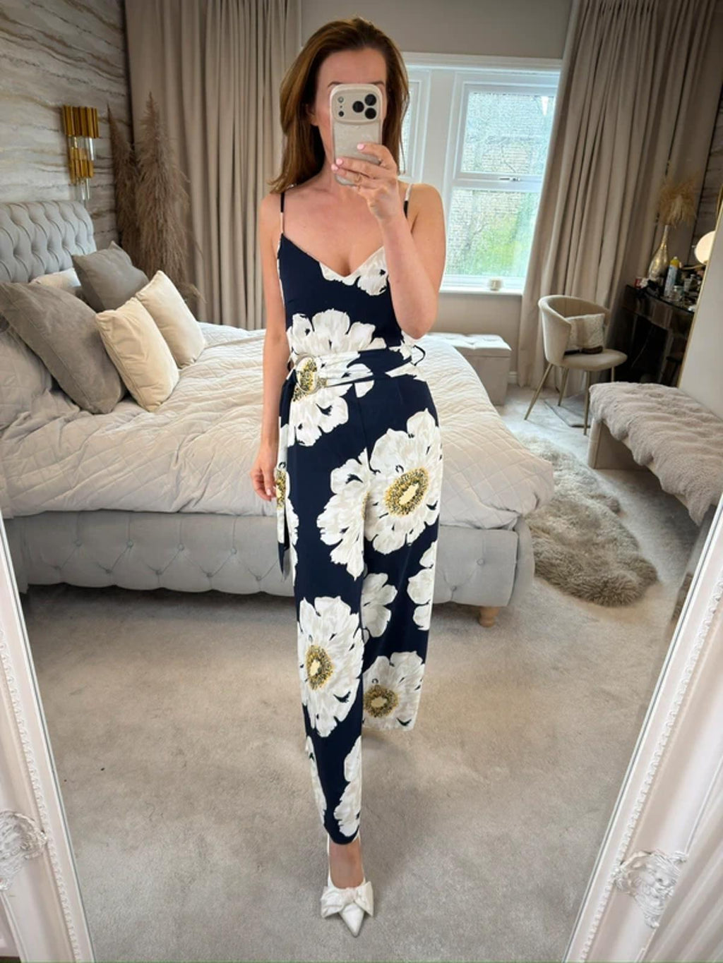 ⭐ Warehouse Navy Floral Belted Wide Leg Jumpsuit 8