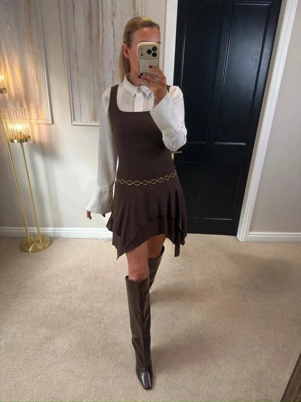 Zara Brown Asymmetrical Dress Small