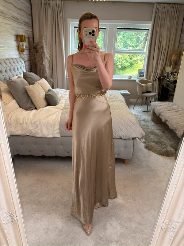 Vintage Monsoon Gold Silk Beaded Dress 10