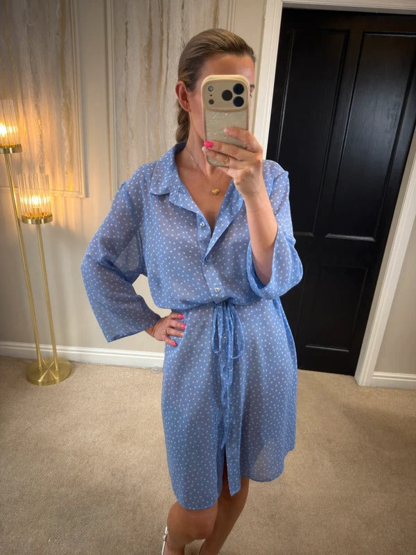 TU Light Blue Love Heart Sheer Shirt Dress XL