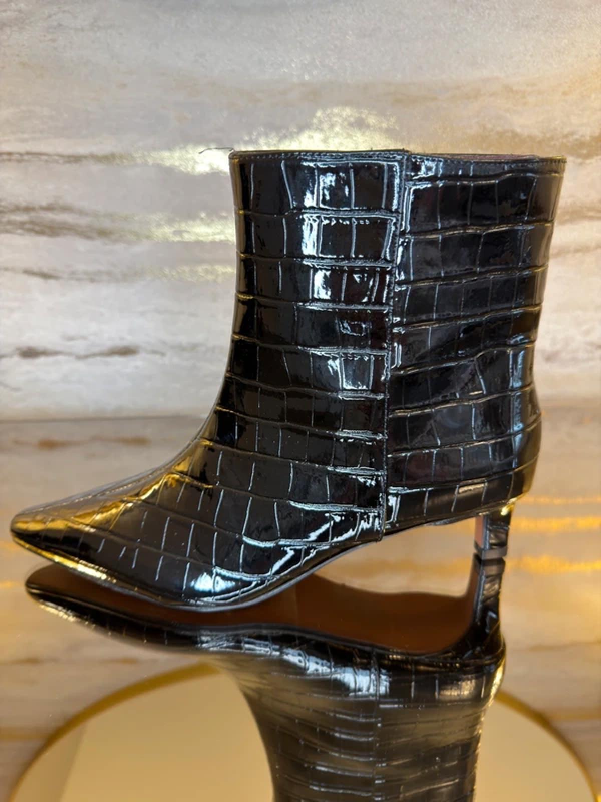 River Island Black Patent Croc Ankle Boots 4