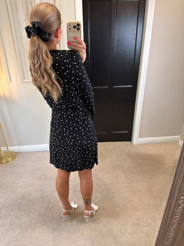 Nobody’s Child Black & White Polka Dot Frill Wrap Dress Size 8