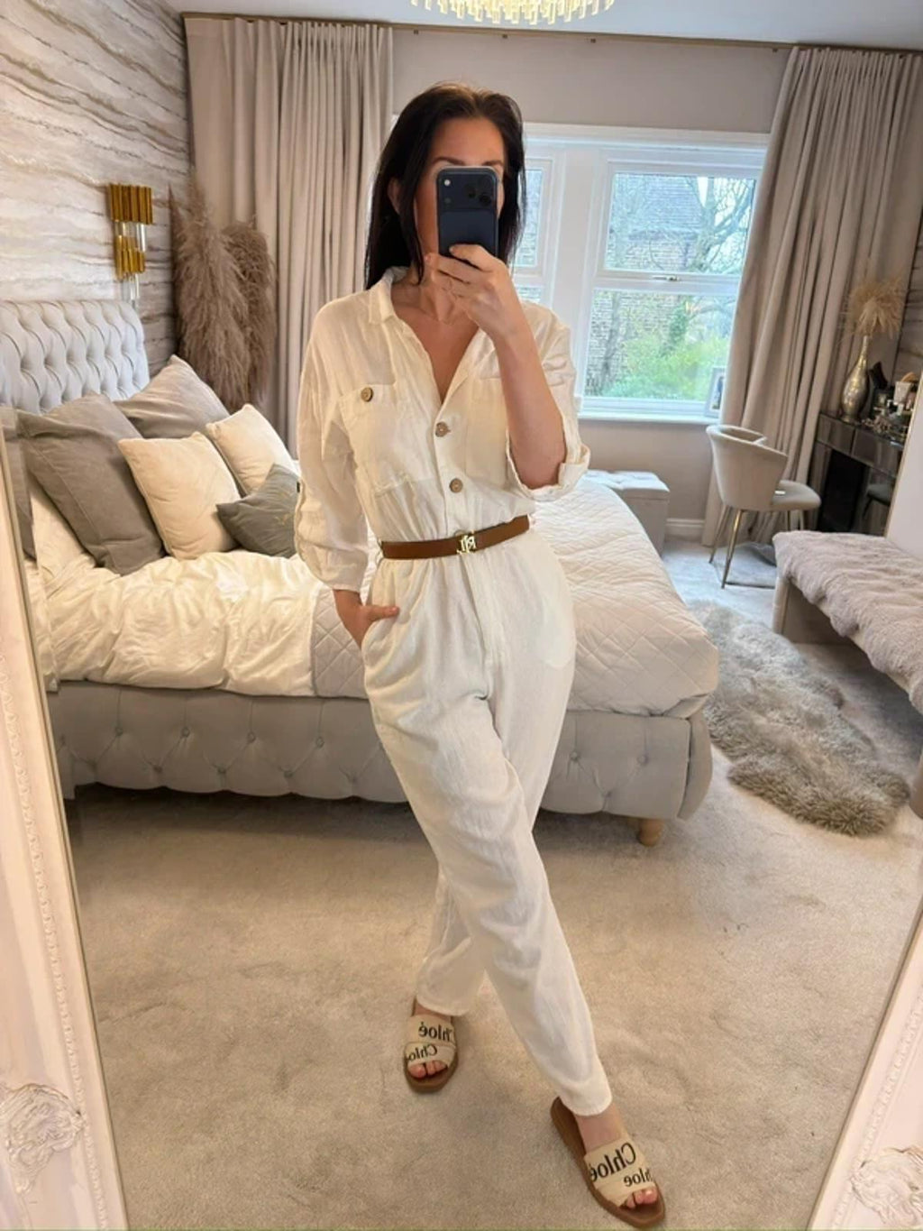 Zara White Linen Mix Jumpsuit XS