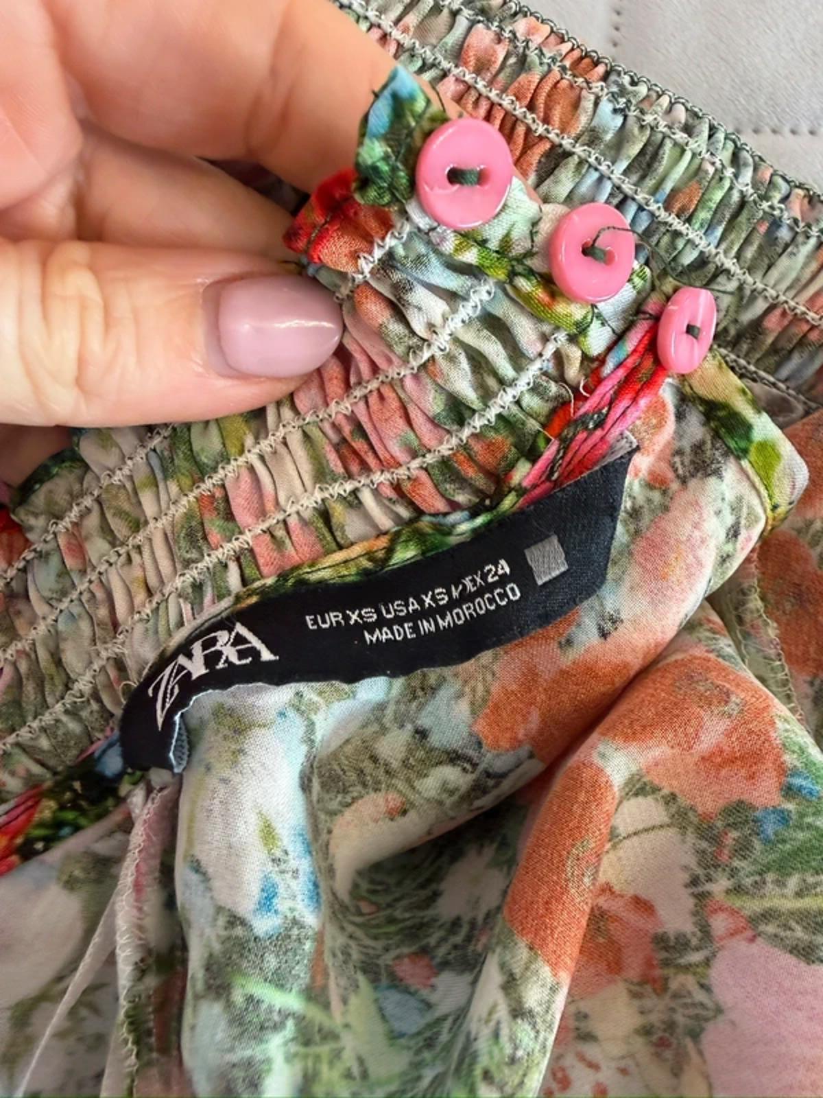 Zara Satin Floral Puff Sleeve Blouse XS
