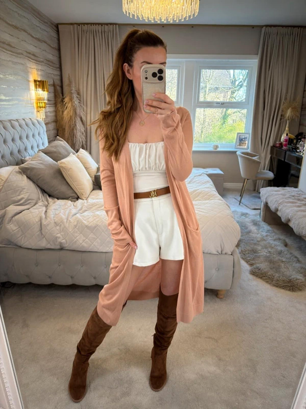 Forever 21 Peachy Pink Longline Cardigan Medium