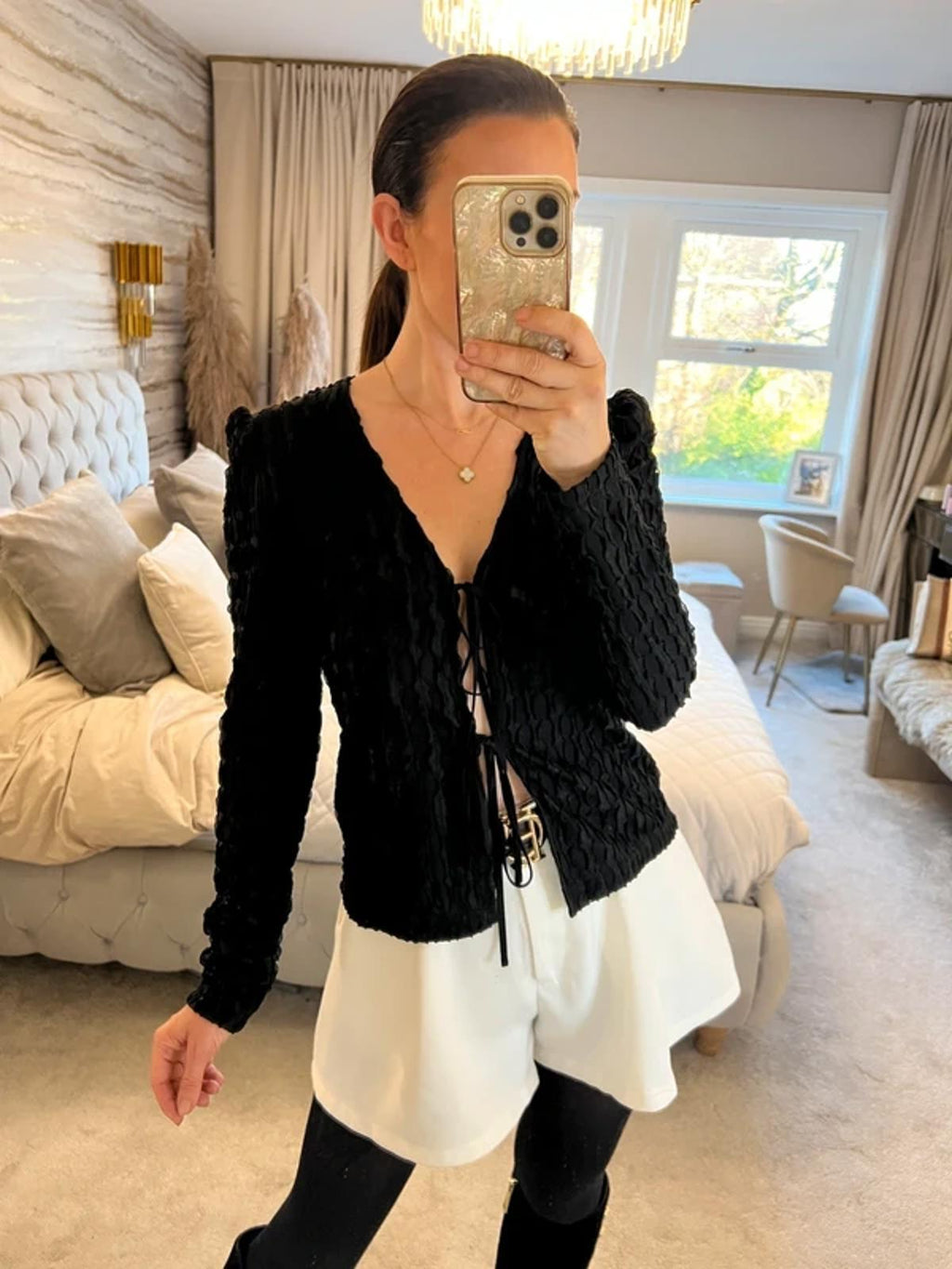 Lola May Black Tie Front Blouse 8