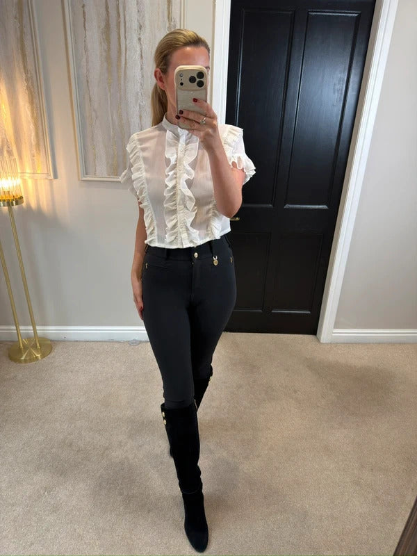 Boohoo Cream Semi Sheer Frill Blouse 6