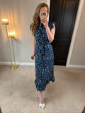 Anne Louise Boutique Navy & White Heart Frill Midi Dress 10