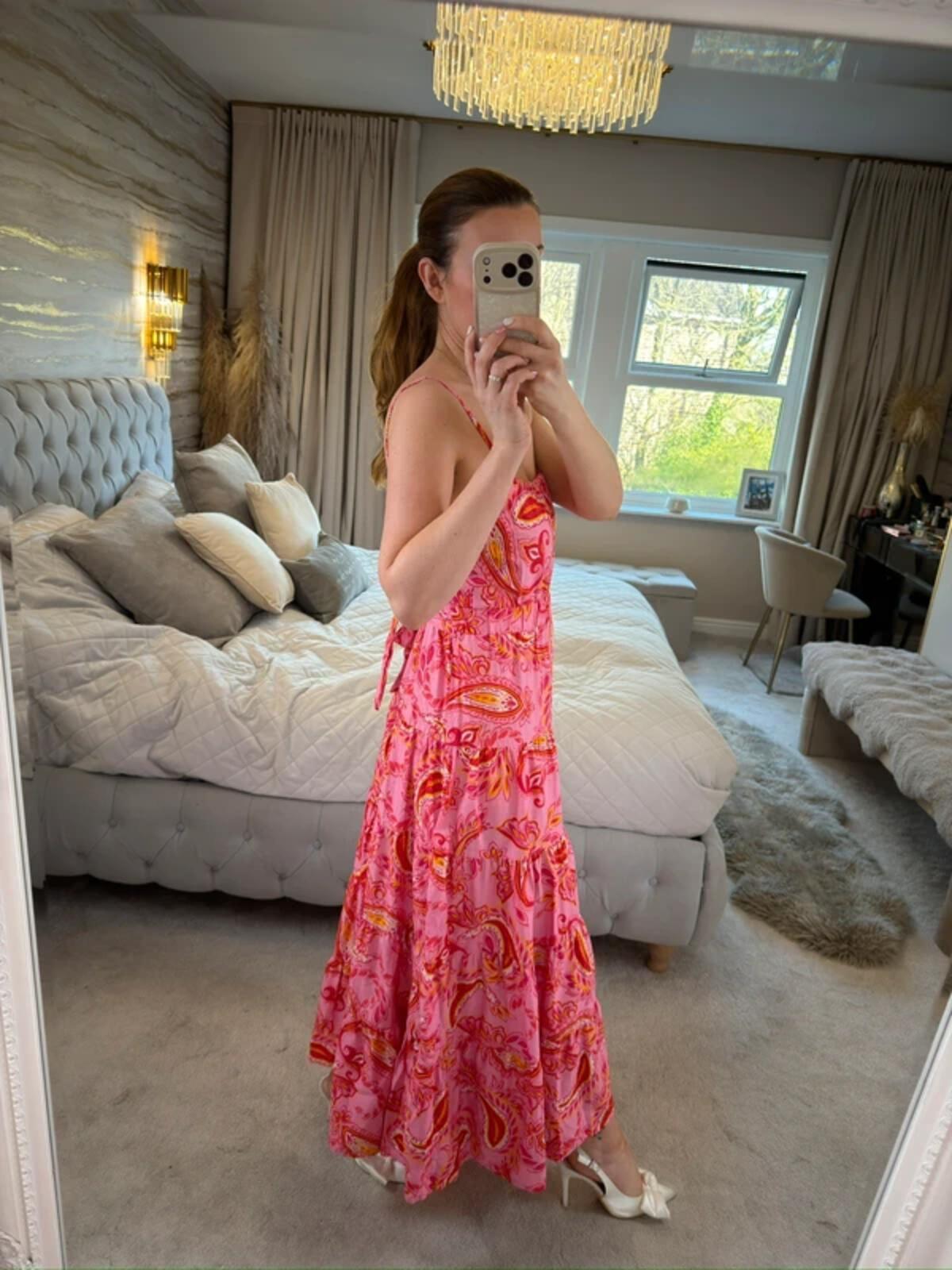⭐ Next Pink & Yellow Paisley Midi Dress Petite 10