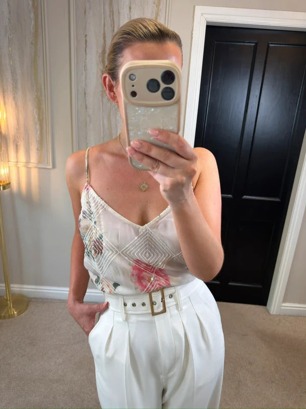 River Island Sequin Floral Frill Cami Blouse 16