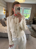 BNWT River Island Cream Embellished Tweed Blazer 12