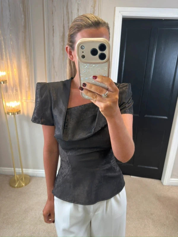 Bolongaro Trevor Brown Metallic Statement Blouse