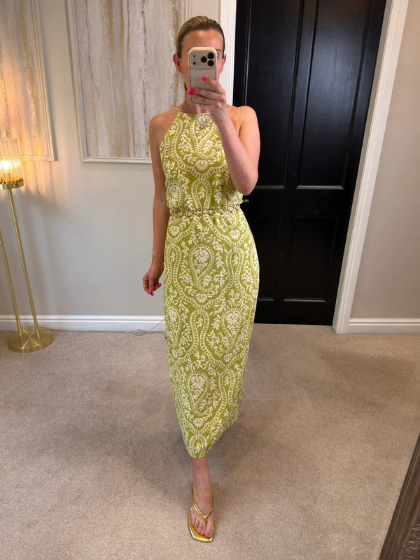 Mango Green Floral Open Back Midi Large