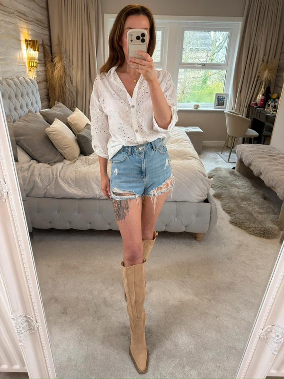 Primark White Oversized Broderie Anglaise Shirt XS