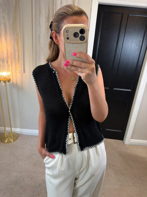 ASOS Black & White Crochet Waistcoat Small