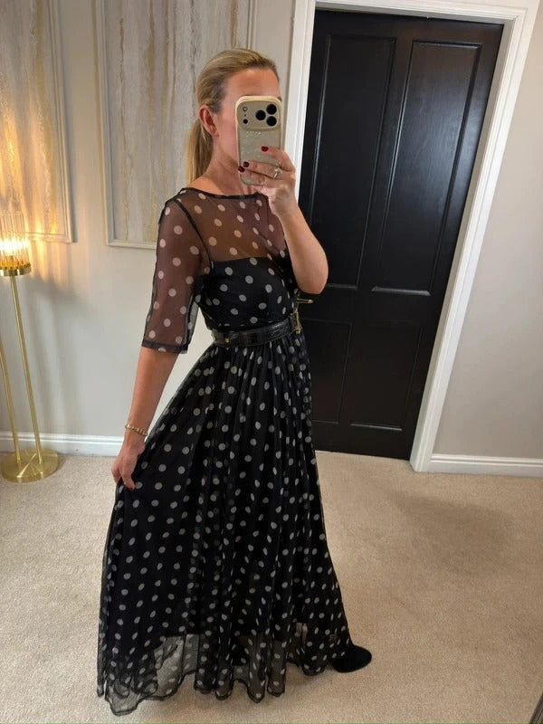 Floryday Black & White Polka Dot Mesh Maxi Dress Medium