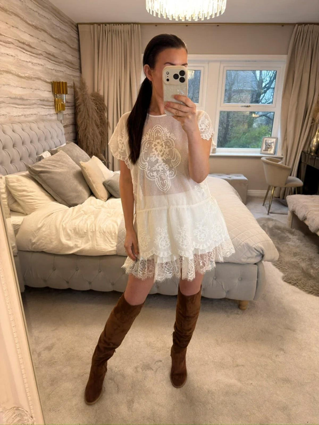V by Very White Sheer Boho Top One Size