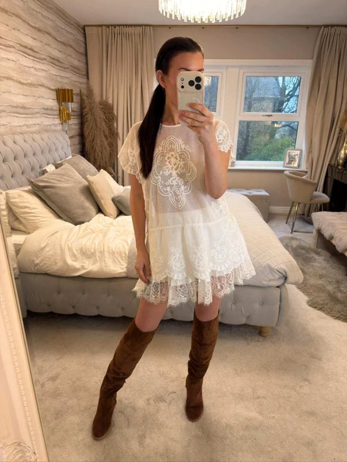V by Very White Sheer Boho Top One Size