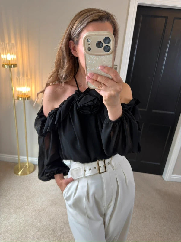 River Island Black 3D Rose Blouse 8