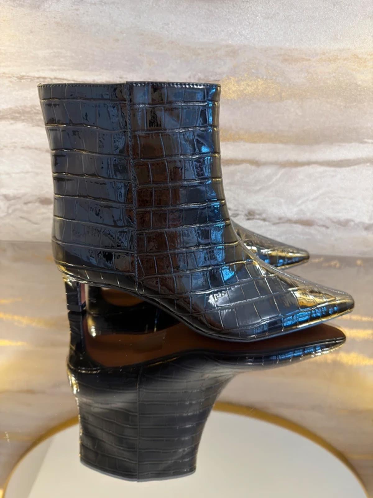 River Island Black Patent Croc Ankle Boots 4