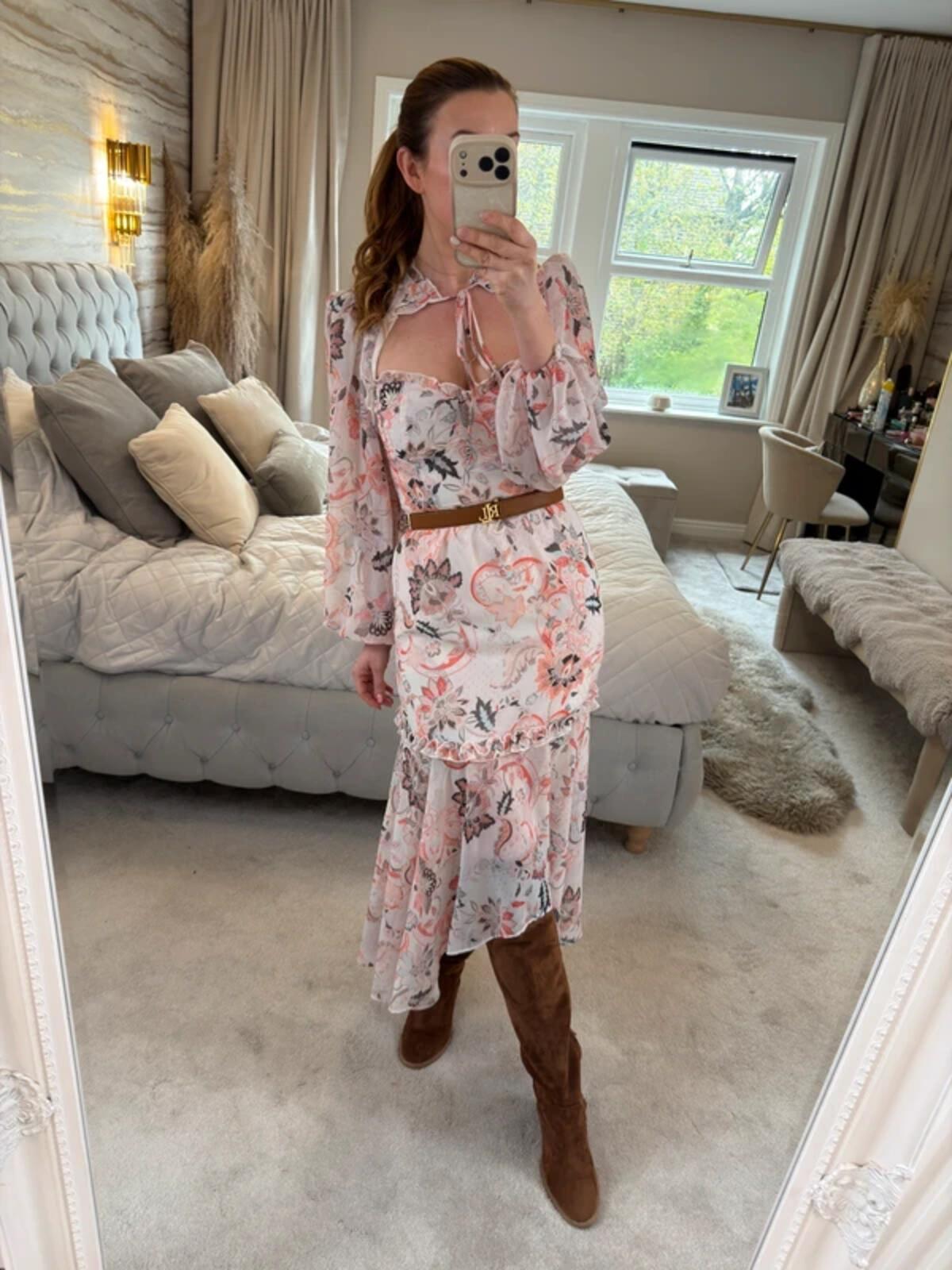 River Island Boho Tie Front Dip Hem Dress 8