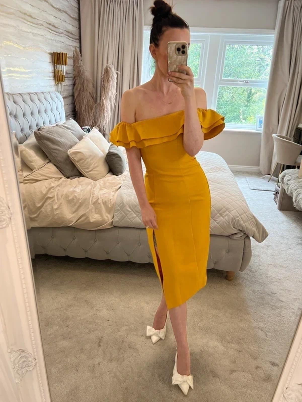 Topshop Yellow / Mustard Frill Midi Dress 6