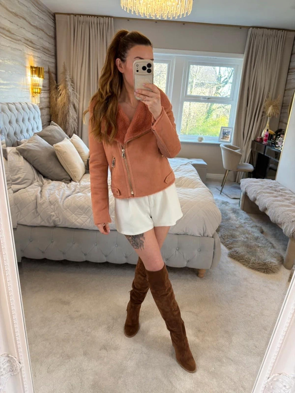 River Island Pink Faux Fur & Suede Biker Jacket 10