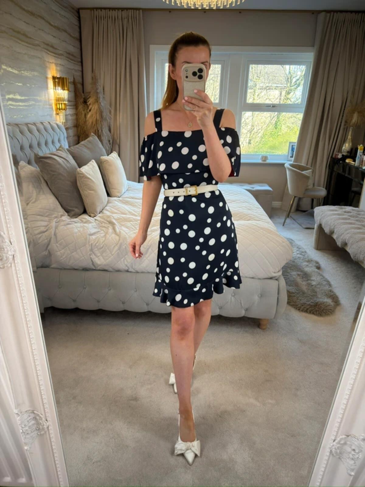 Michaela Louisa Navy & White Polka Dot Dress Small