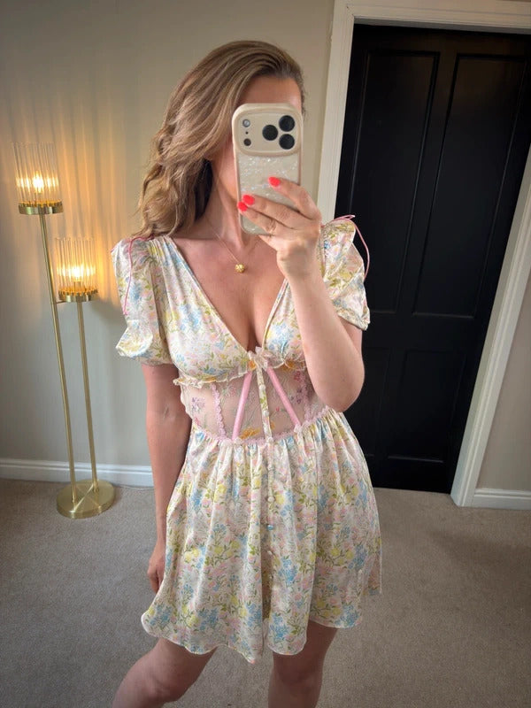 For Love & Lemons Glitter Garden Cap Sleeve Slip Dress XS