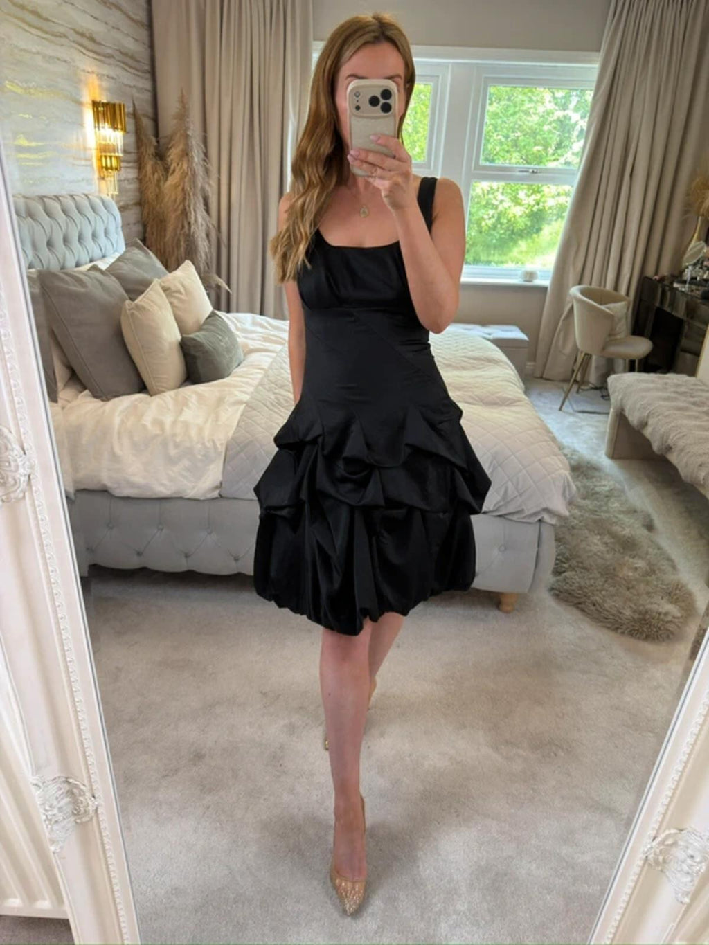 Monsoon Black Satin Bubble Hem Parachute Dress 10