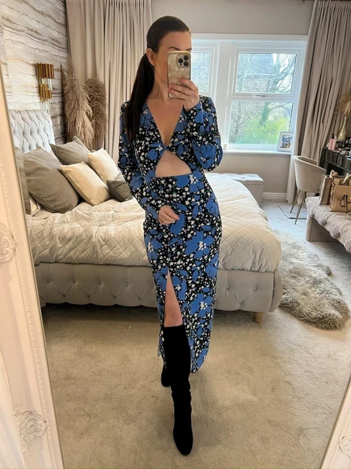 BNWT Asos Blue Floral Print Cut Out Midi 10