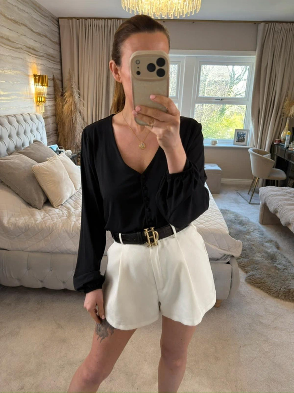 ICHI Black Button Bodysuit M/L