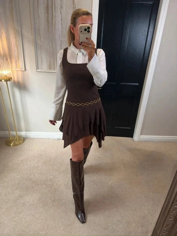 Zara Brown Asymmetrical Dress Small