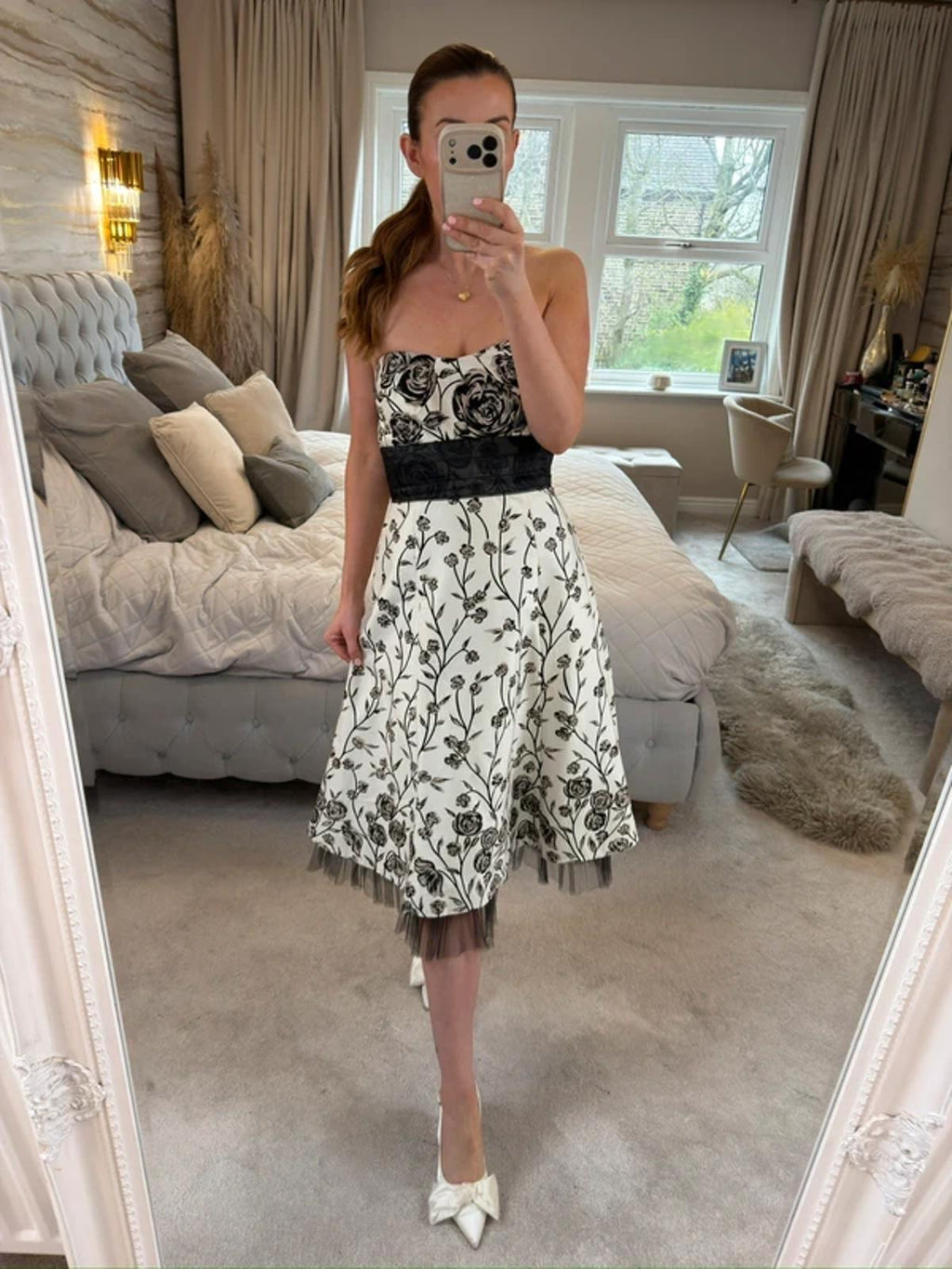 Warehouse Strapless Floral Tulle Midi Dress 12