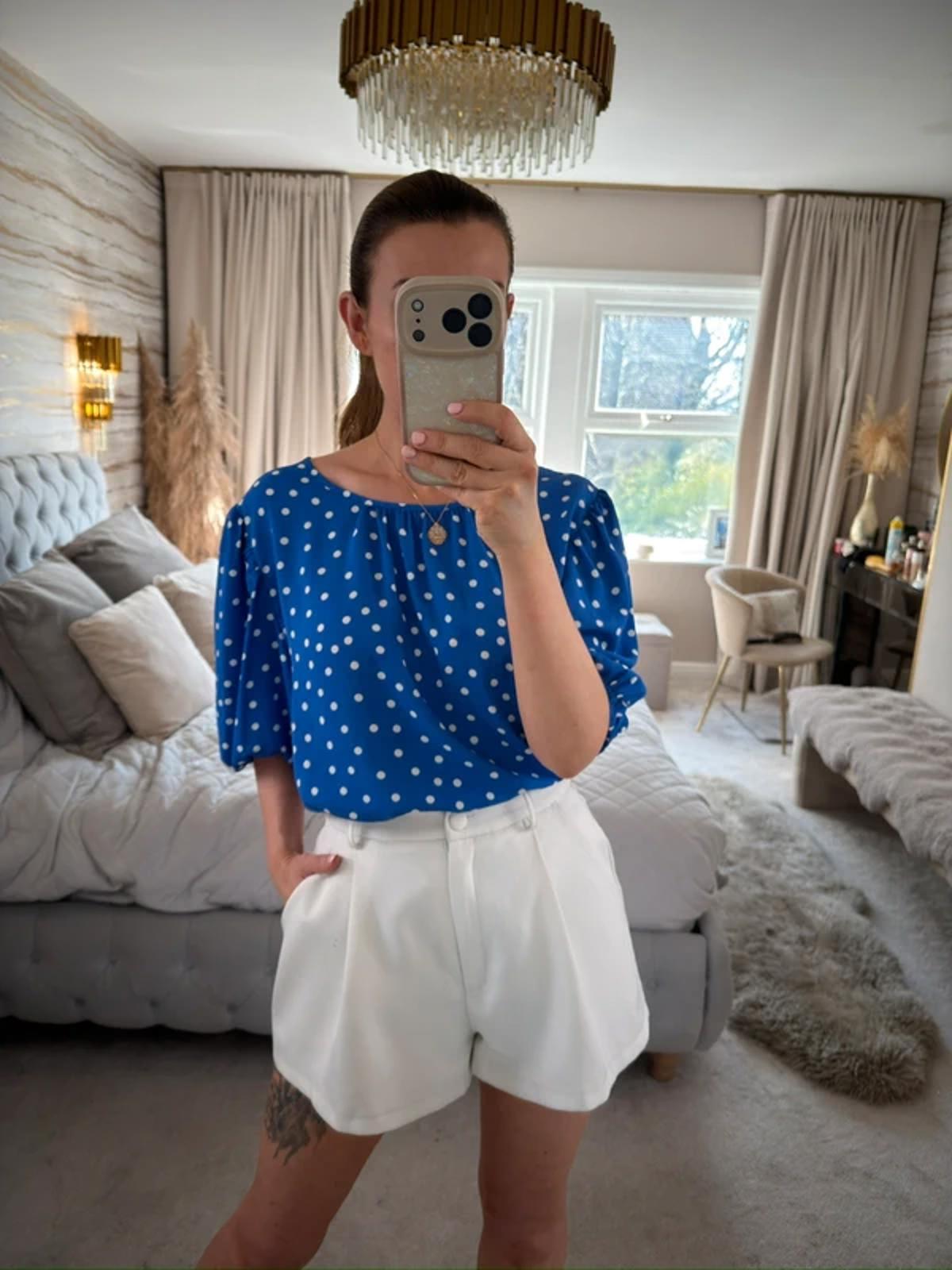 M&S Blue & White Polka Dot Blouse 18