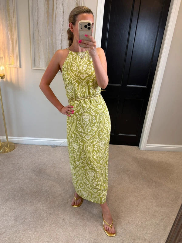 Mango Green Floral Open Back Midi Large