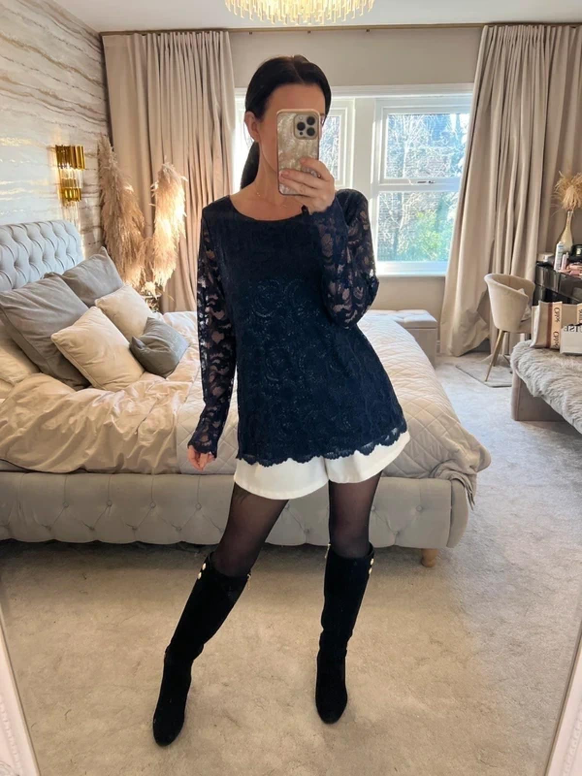 Per Una Navy Sparkly Lace Blouse 16