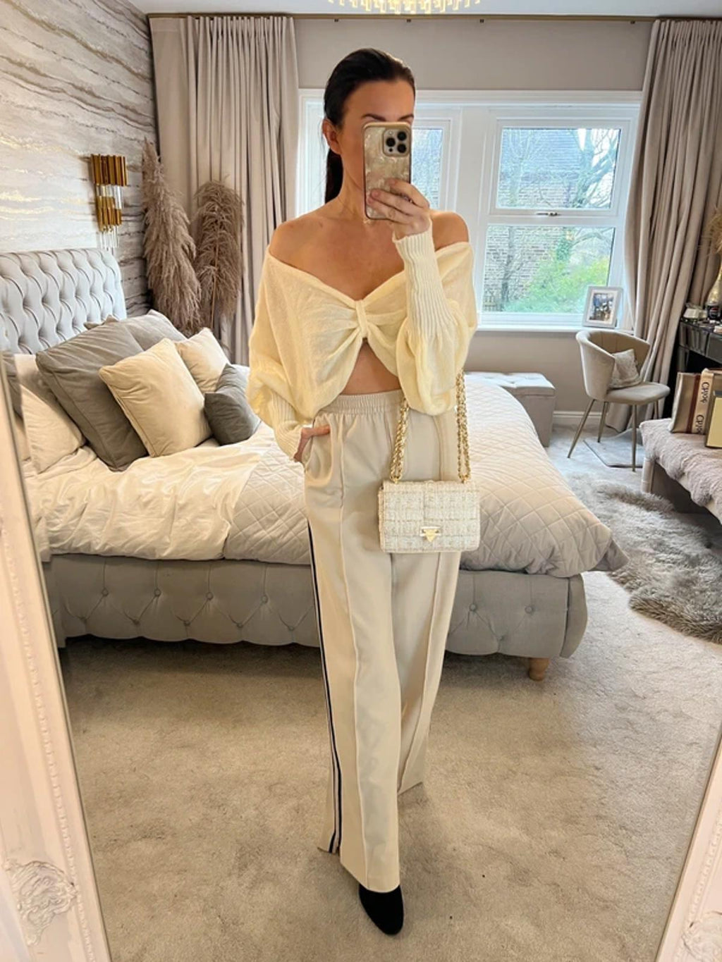 Cream Knot Front Knitted Top Large