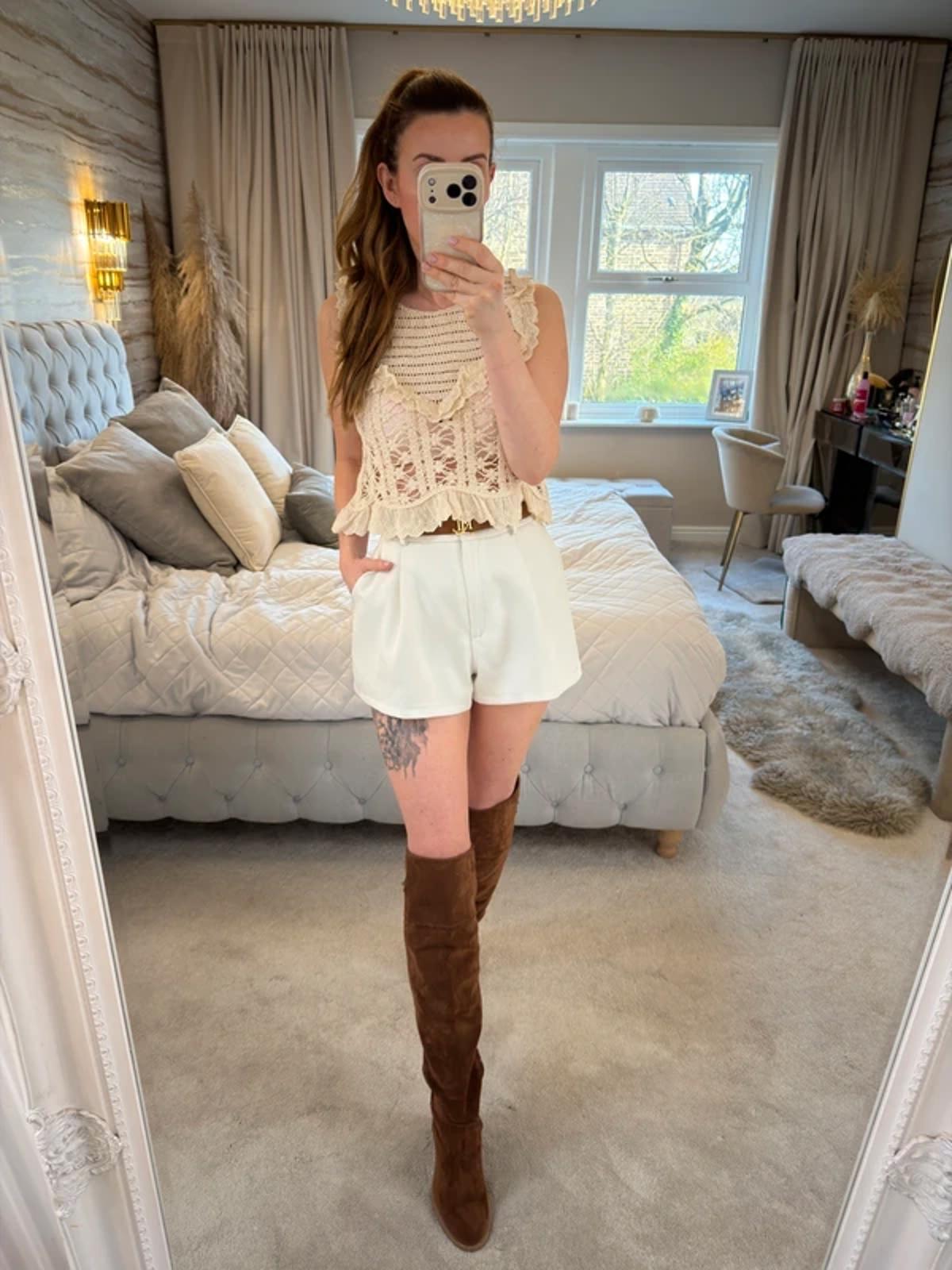 Zara Cream Crochet Lace Boho Top Medium