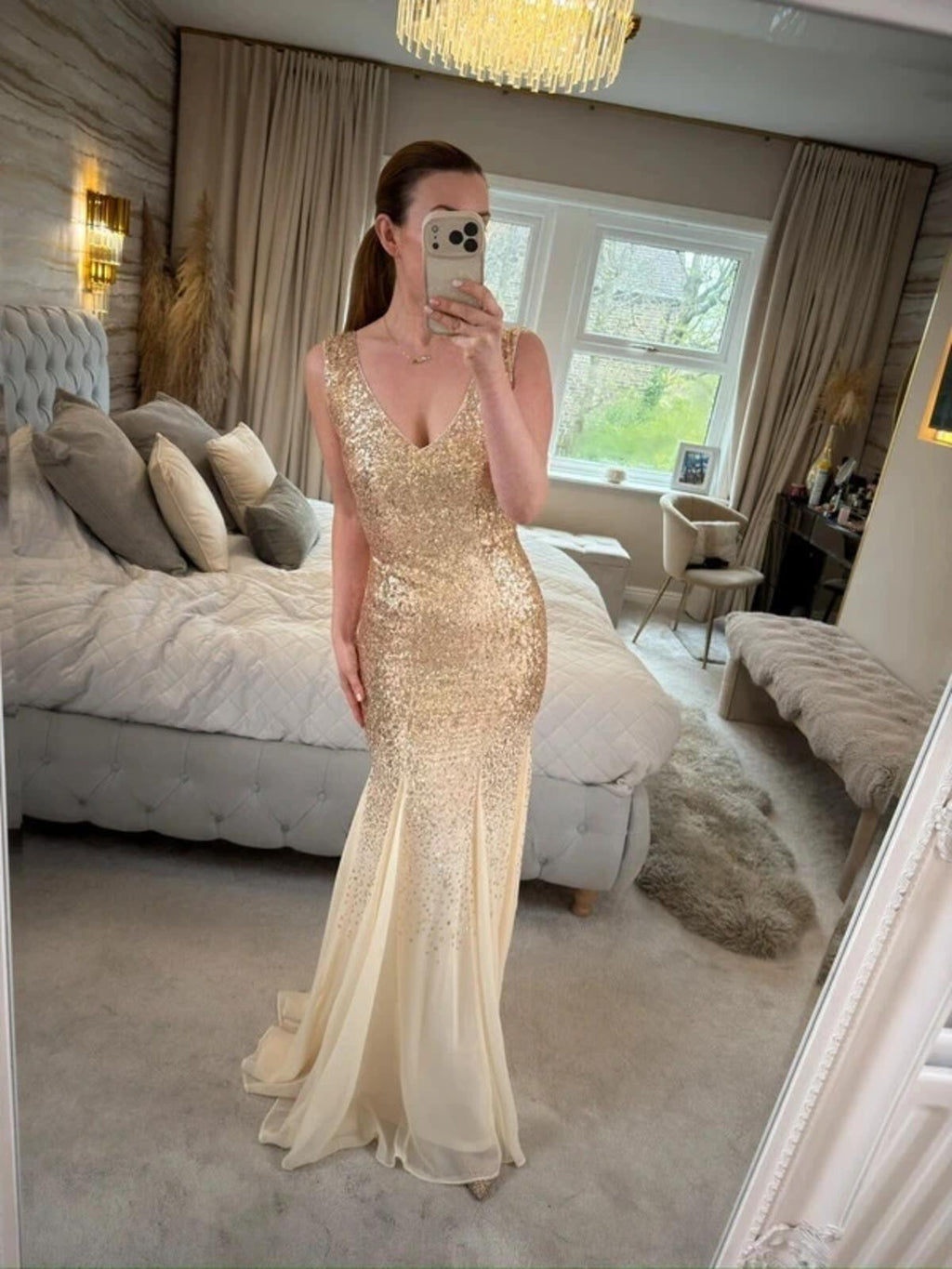 BNWT Goddiva Gold Sequin Evening Dress 6/8