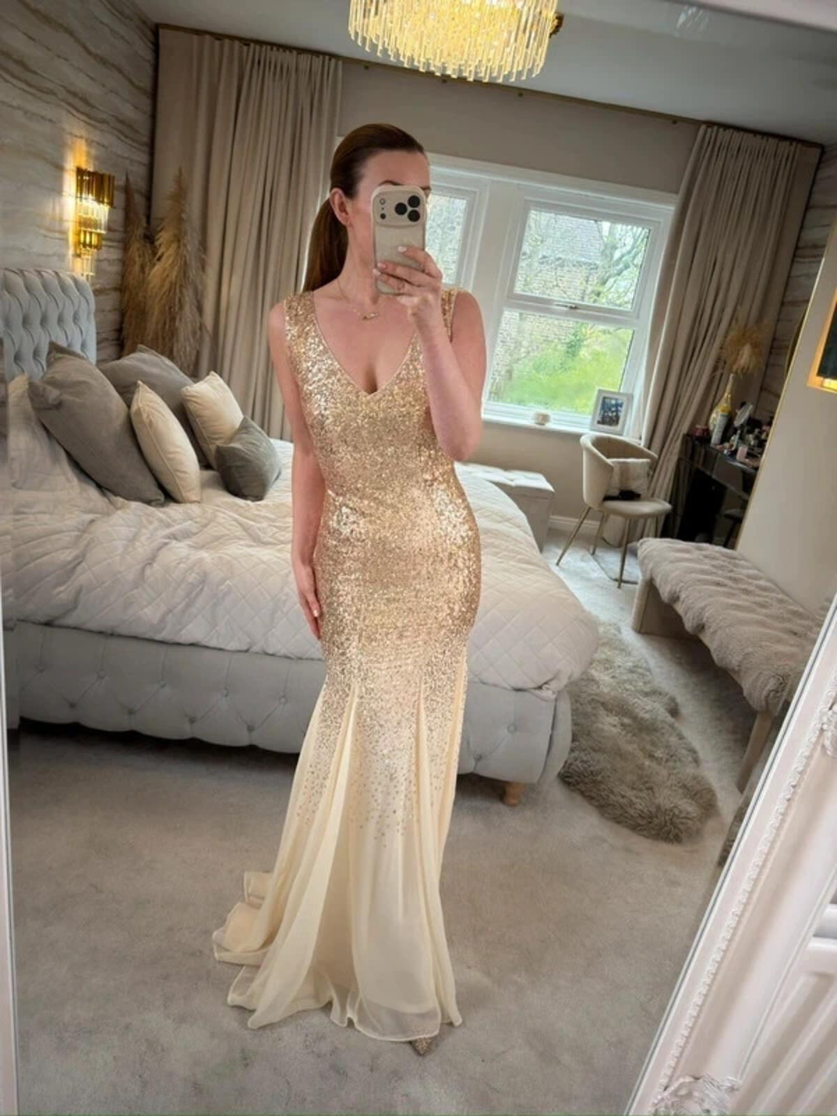 BNWT Goddiva Gold Sequin Evening Dress 6/8