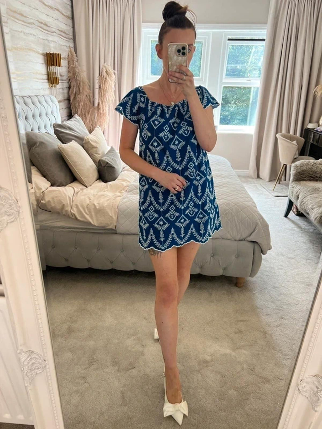 Miss Selfridge Blue & White Broderie Anglaise Mini Dress 10