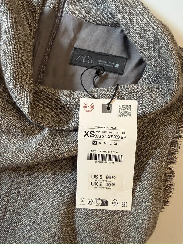 BNWT Zara Brown / Grey Tweed Style Midi Dress XS